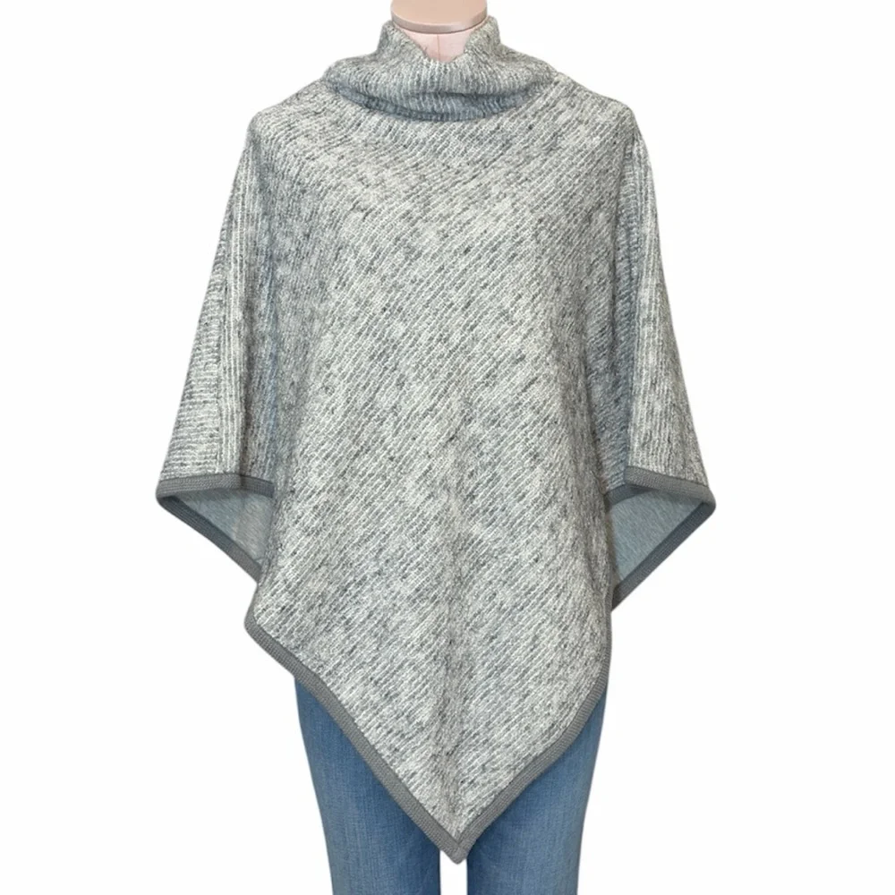 Johnston & Murphy Heather Gray Knit Funnel Neck Poncho One Size Lined